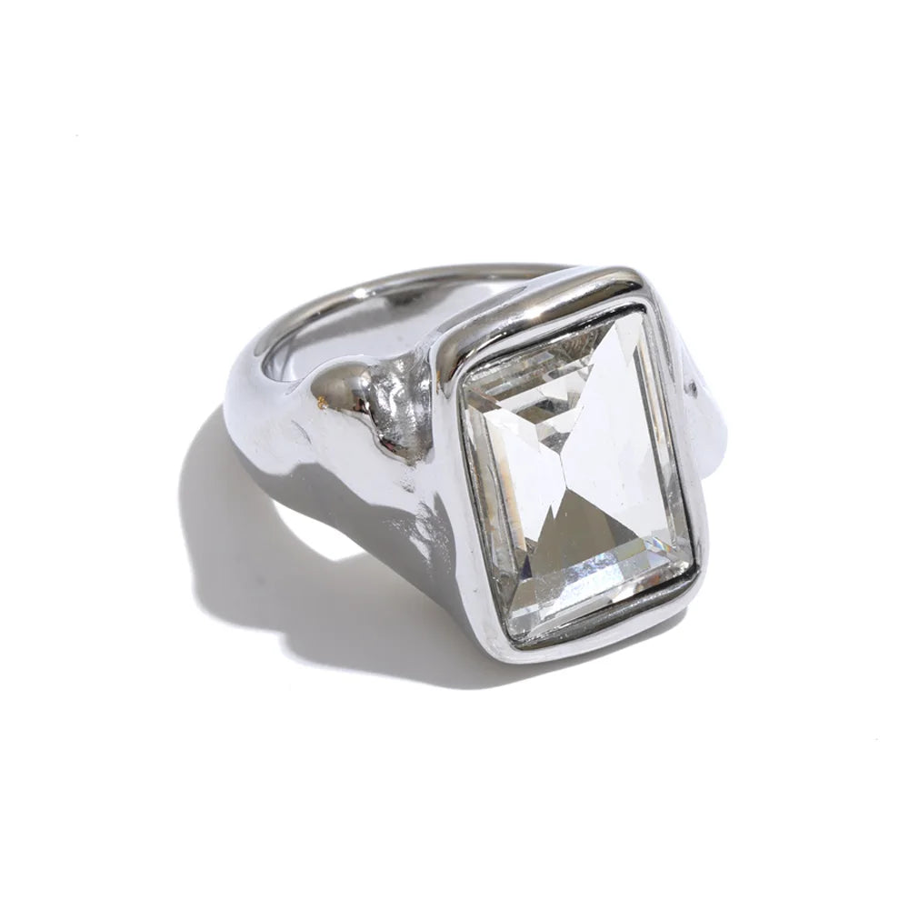 Size 678 Stainless Steel Rectangle Crystal Ring New Arrivals Transparent Casting Women Jewelry Accessories