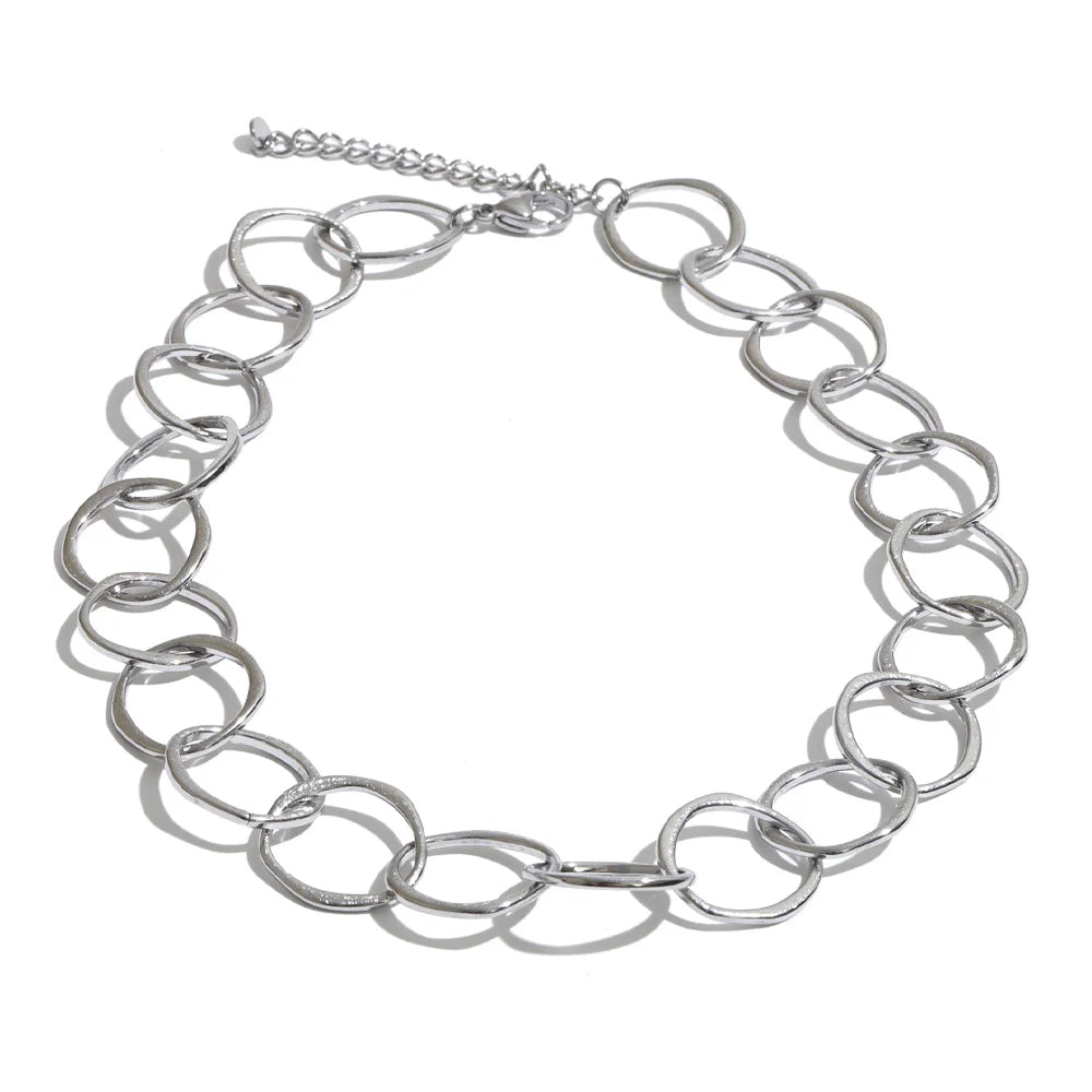 Stainless Steel round Hollow Chain Necklace PVD Plated Texture Metal Arrivals Casual Personality Jewelry