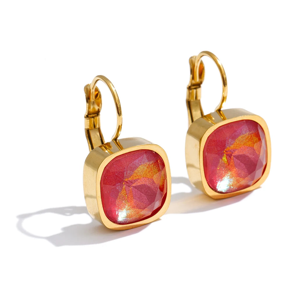 Stainless Steel Multi-Color Square Crystal Hoop Earrings PVD Plated Y2K Candy Fashion Waterproof Jewelry 2026 New Arrivals