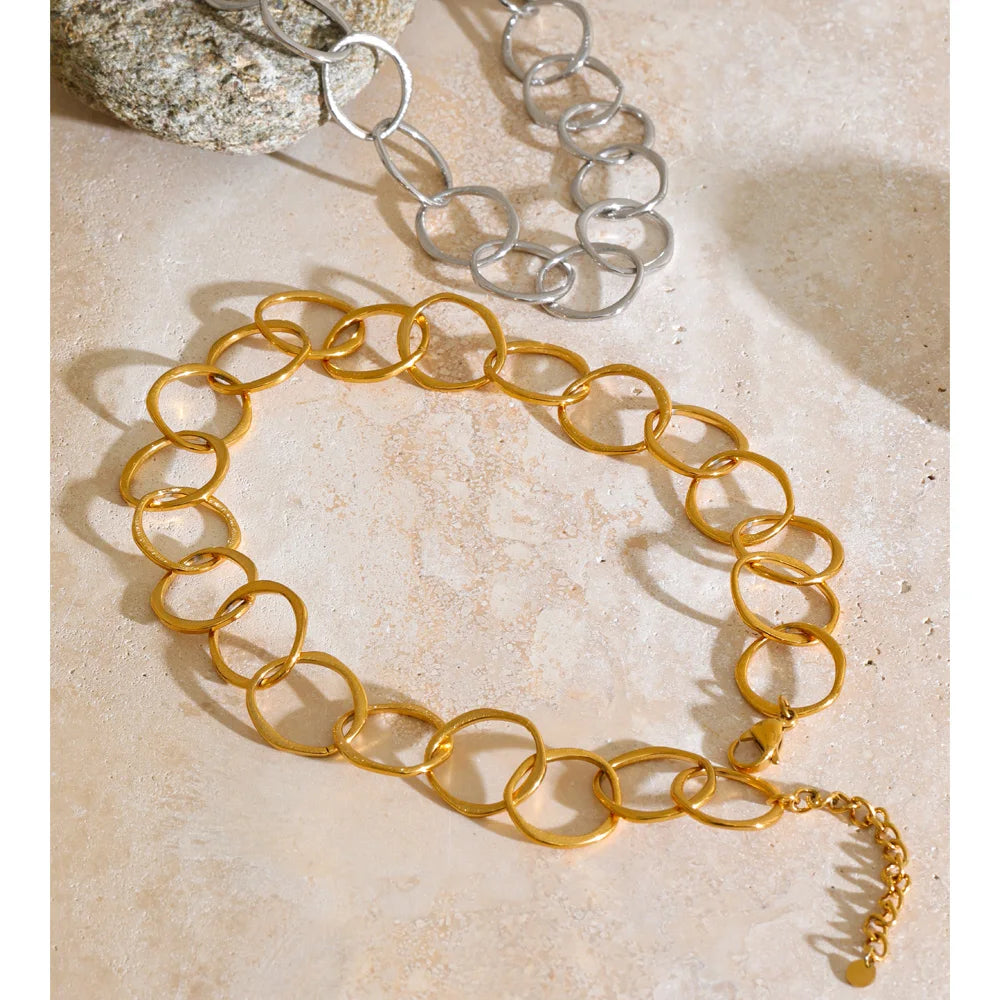 Stainless Steel round Hollow Chain Necklace PVD Plated Texture Metal Arrivals Casual Personality Jewelry