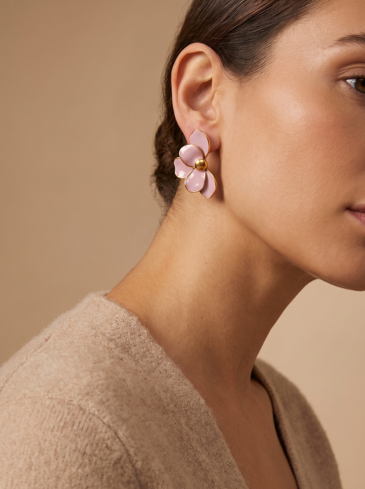 Enamel Petal Flower Stud Earrings