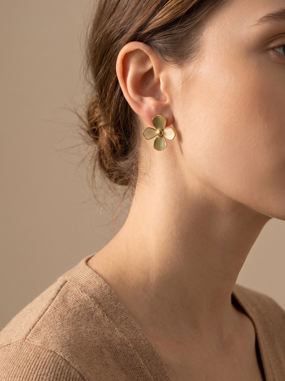 Enamel Petal Flower Stud Earrings