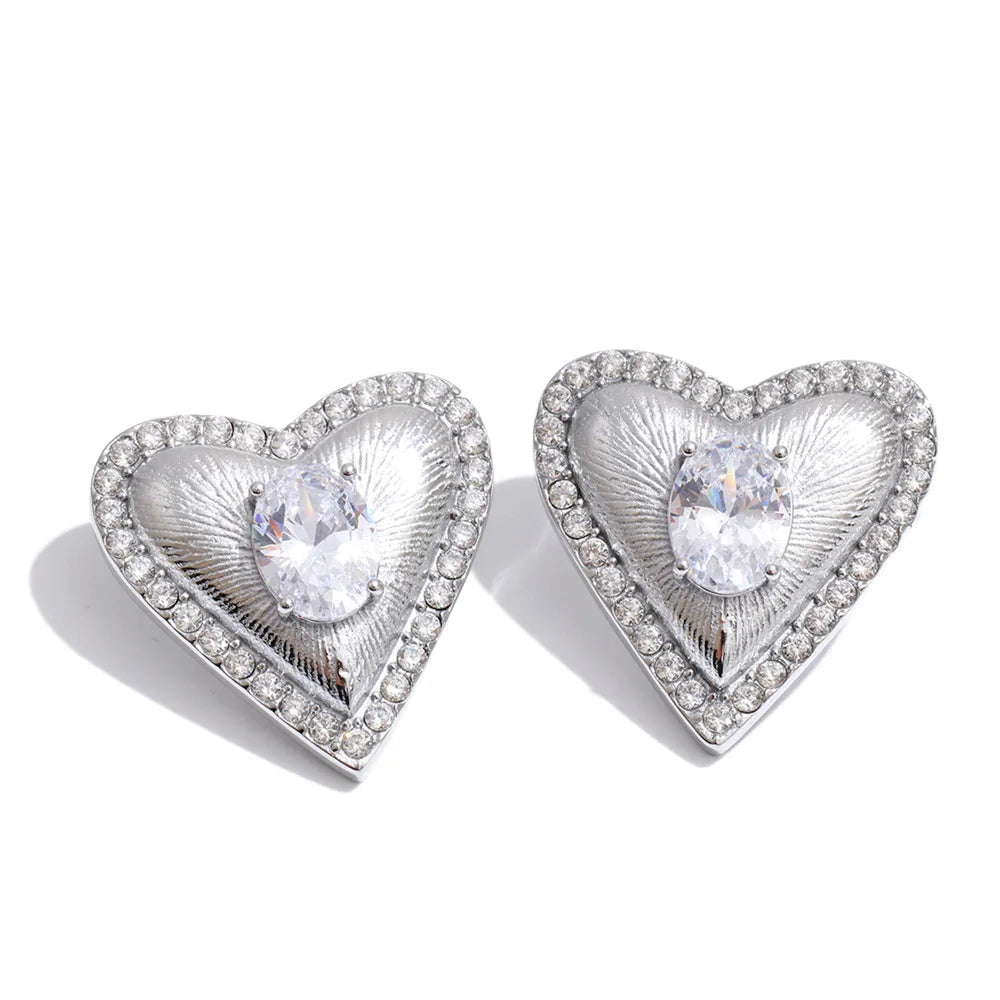 High Quality Stainless Steel Cubic Zirconia Heart Love Stud Earrings Valentine'S Day Gift Delicate Charm Aesthetic Jewelry