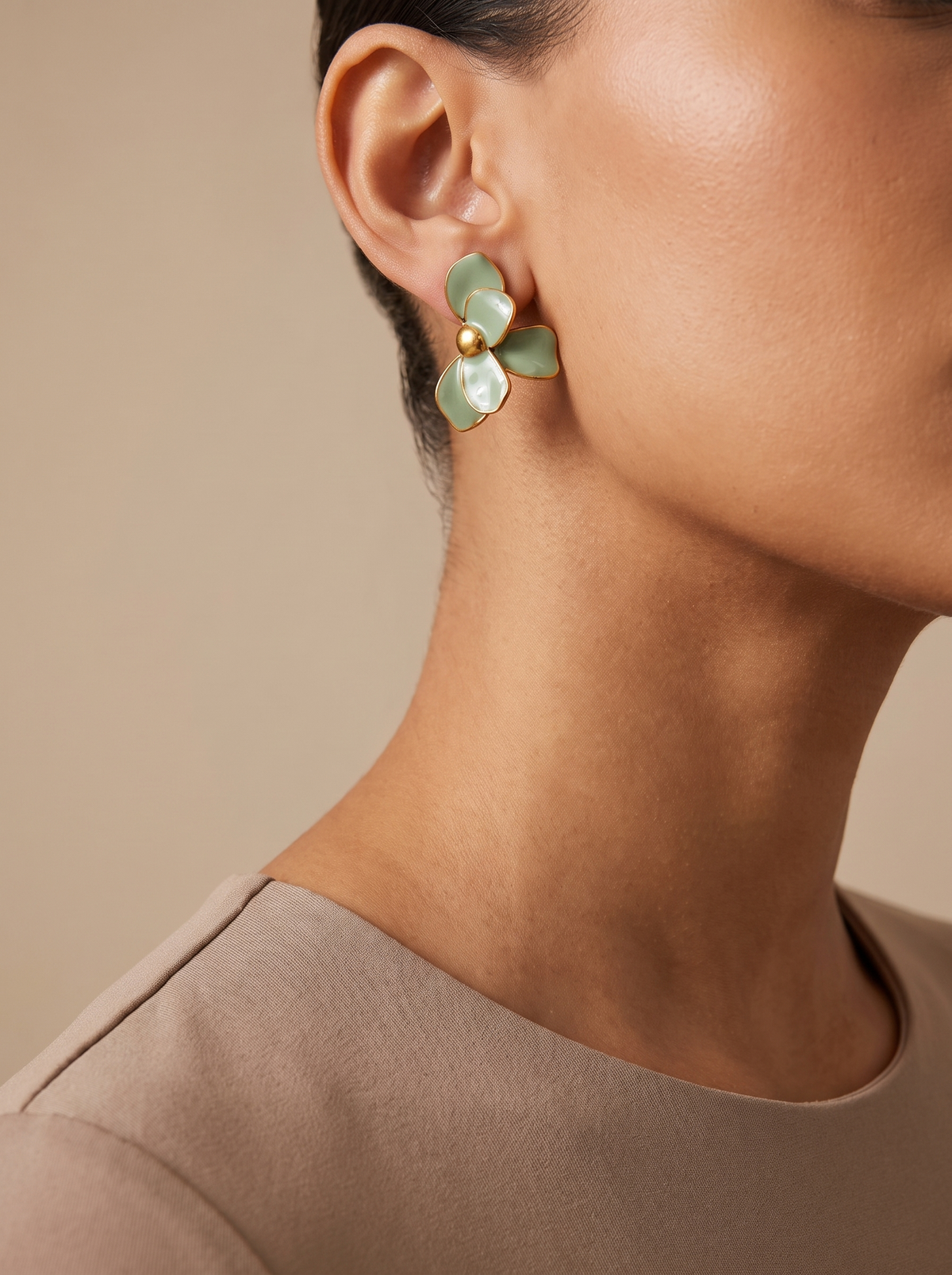Enamel Petal Flower Stud Earrings
