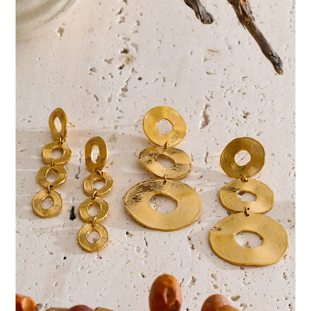 Stainless Steel Metal round Hollow Long Drop Earrings 18K Gold Color PVD Plated Daily Fashion Charm Jewelry Wholesale