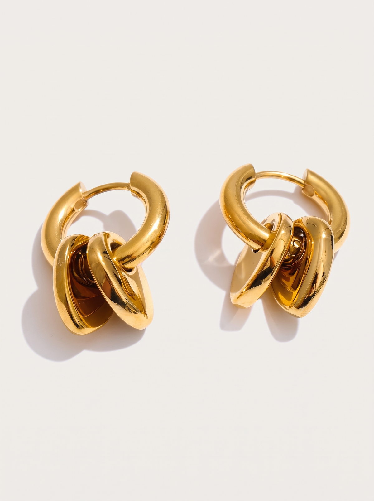 Double Ring Drop Hoop Earrings