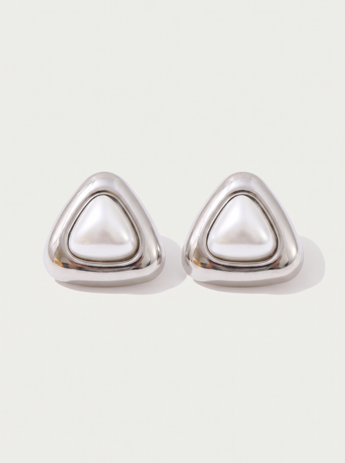 Imitation Pearl Triangle Stud Earrings