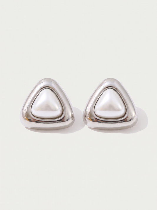 Imitation Pearl Triangle Stud Earrings