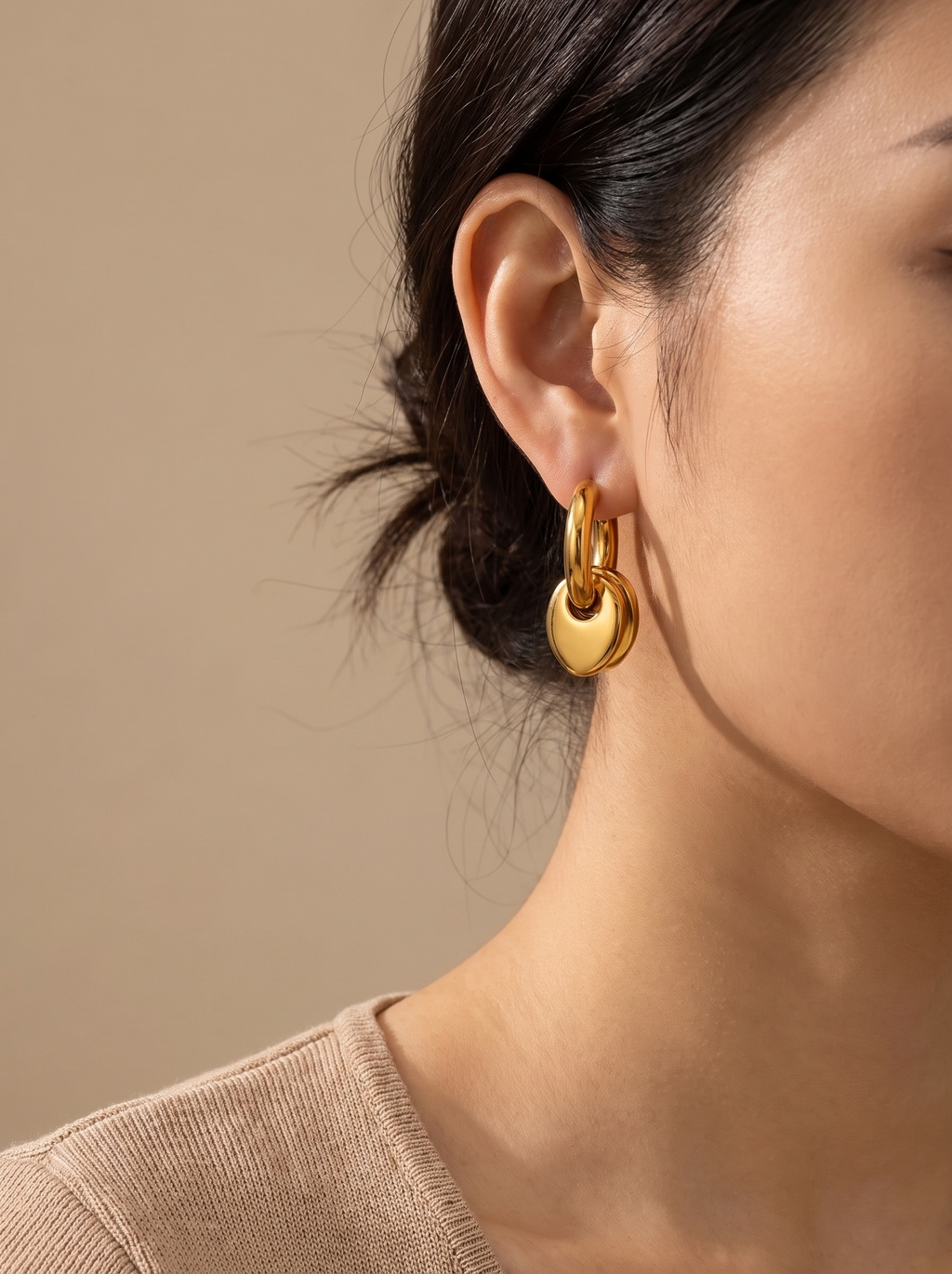 Double Ring Drop Hoop Earrings