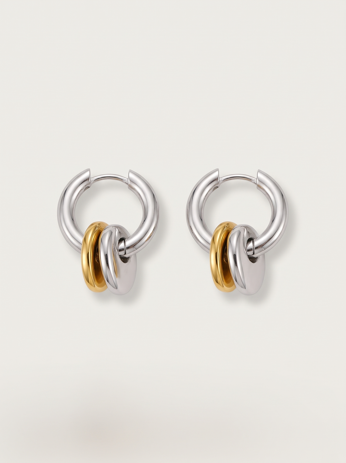 Double Ring Drop Hoop Earrings