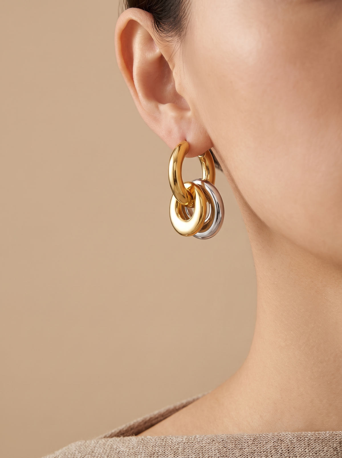 Double Ring Drop Hoop Earrings