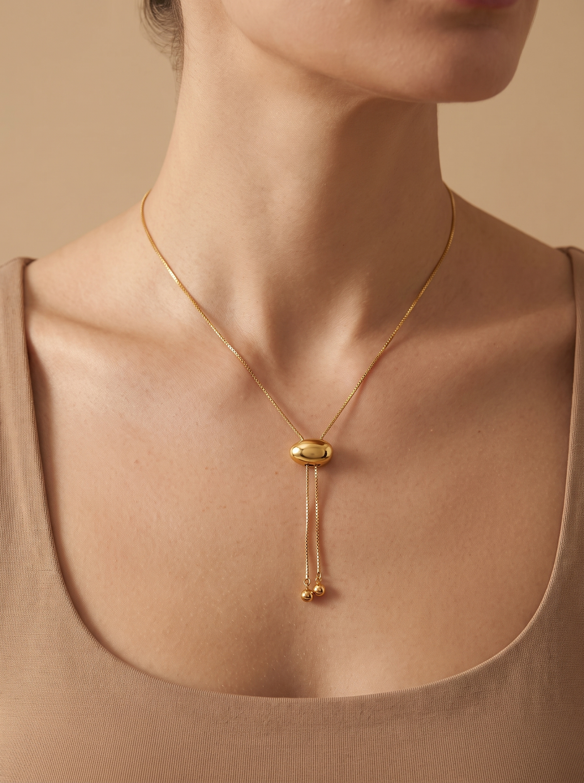Sweater Chain Oval Pebble Necklace