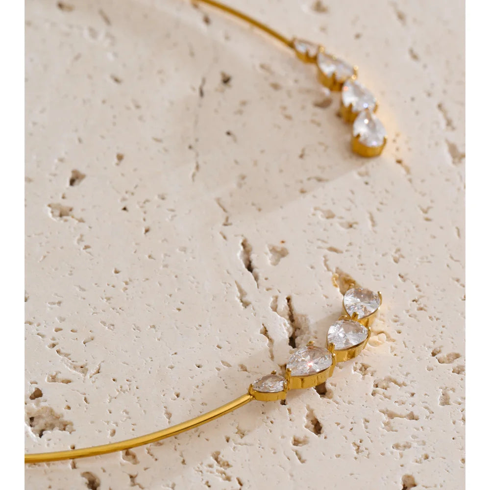 Stainless Steel Cubic Zirconia Torques Necklace for Women Summer Delicate Trending Arrivals Aesthetic Golden Jewelry