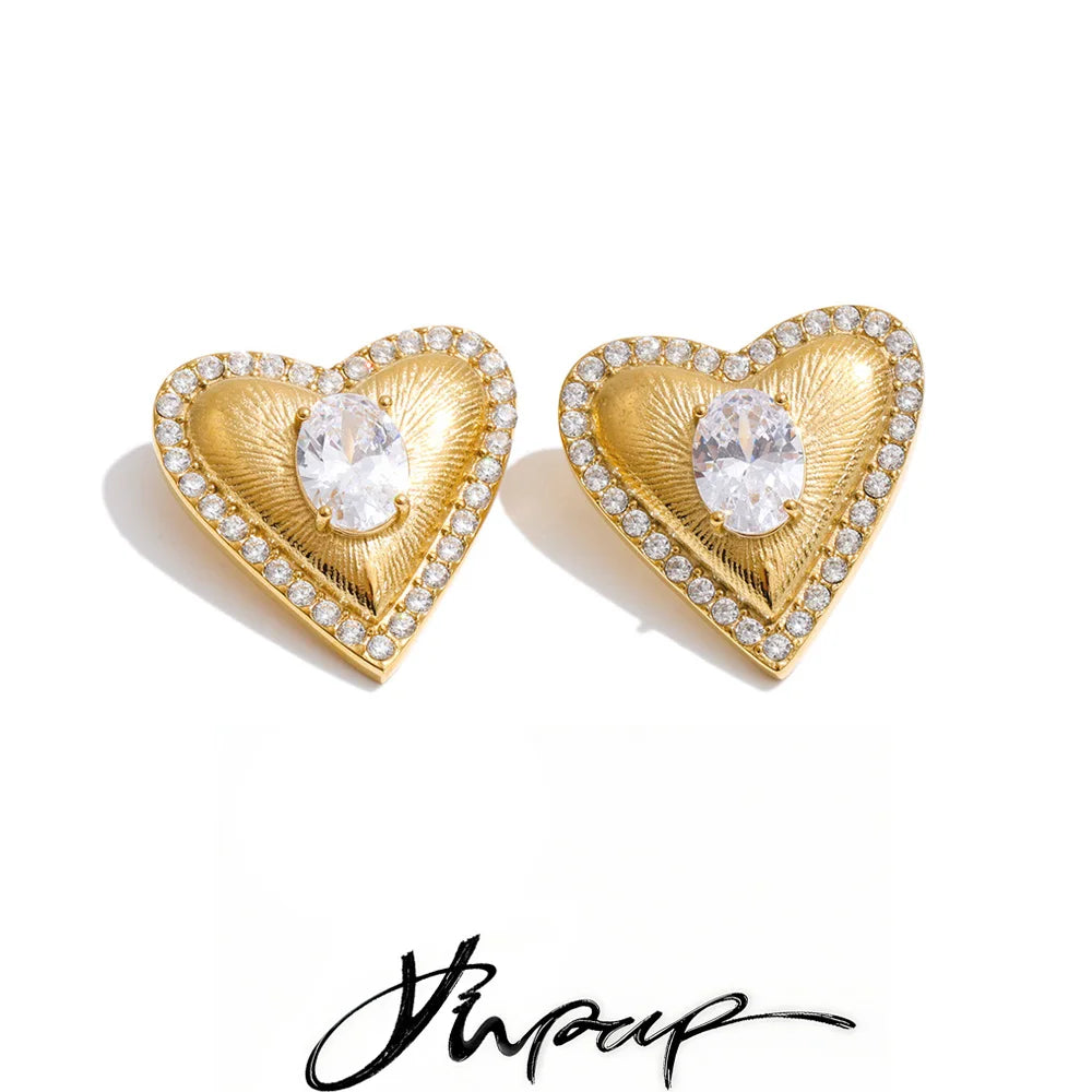 High Quality Stainless Steel Cubic Zirconia Heart Love Stud Earrings Valentine'S Day Gift Delicate Charm Aesthetic Jewelry