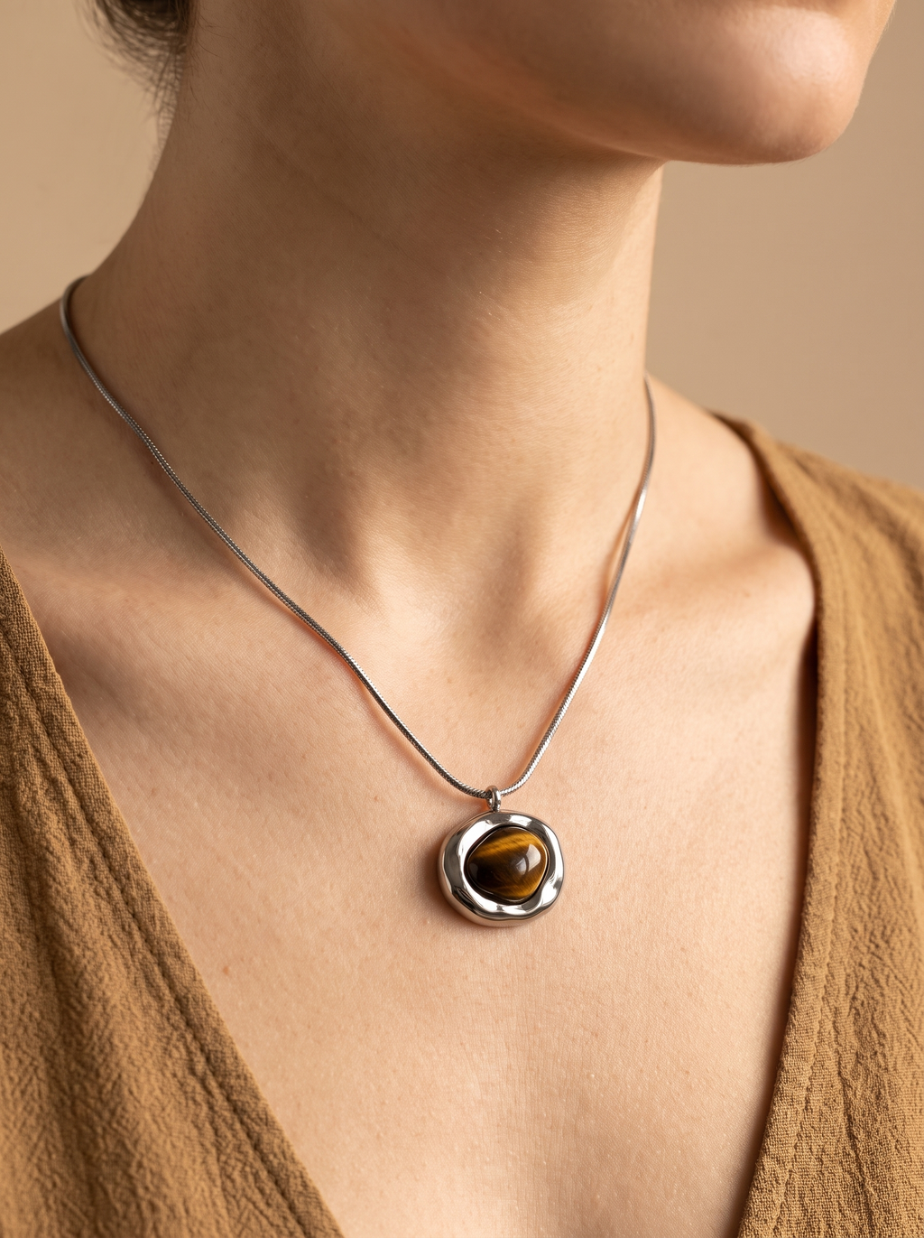 Tiger's Eye Stone Pendant Necklace