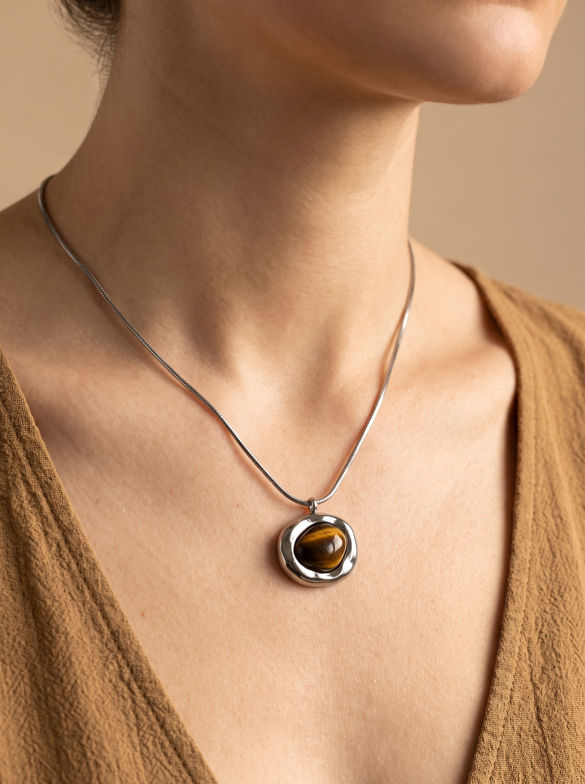 Tiger's Eye Stone Pendant Necklace