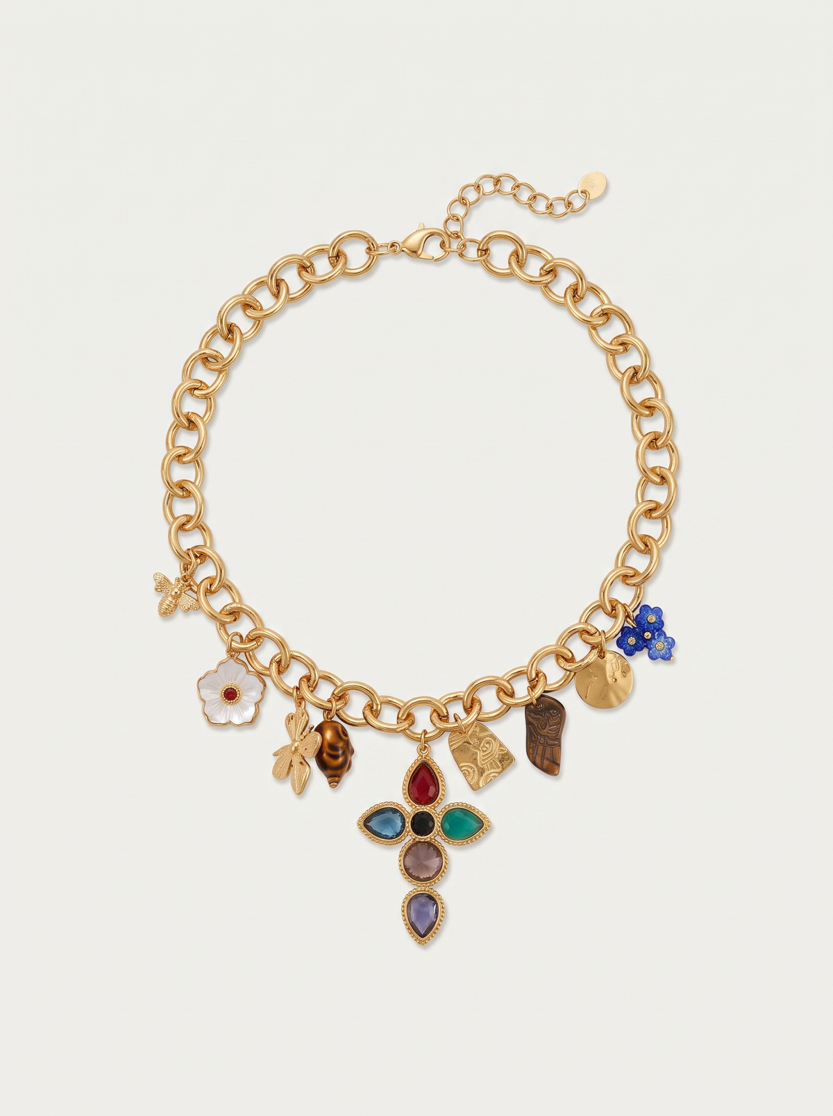 Gemstone Cross Charm Choker