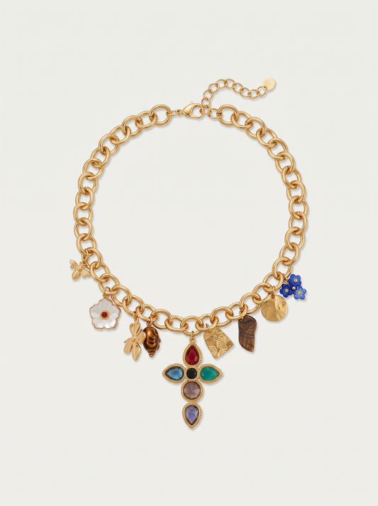 Gemstone Cross Charm Choker