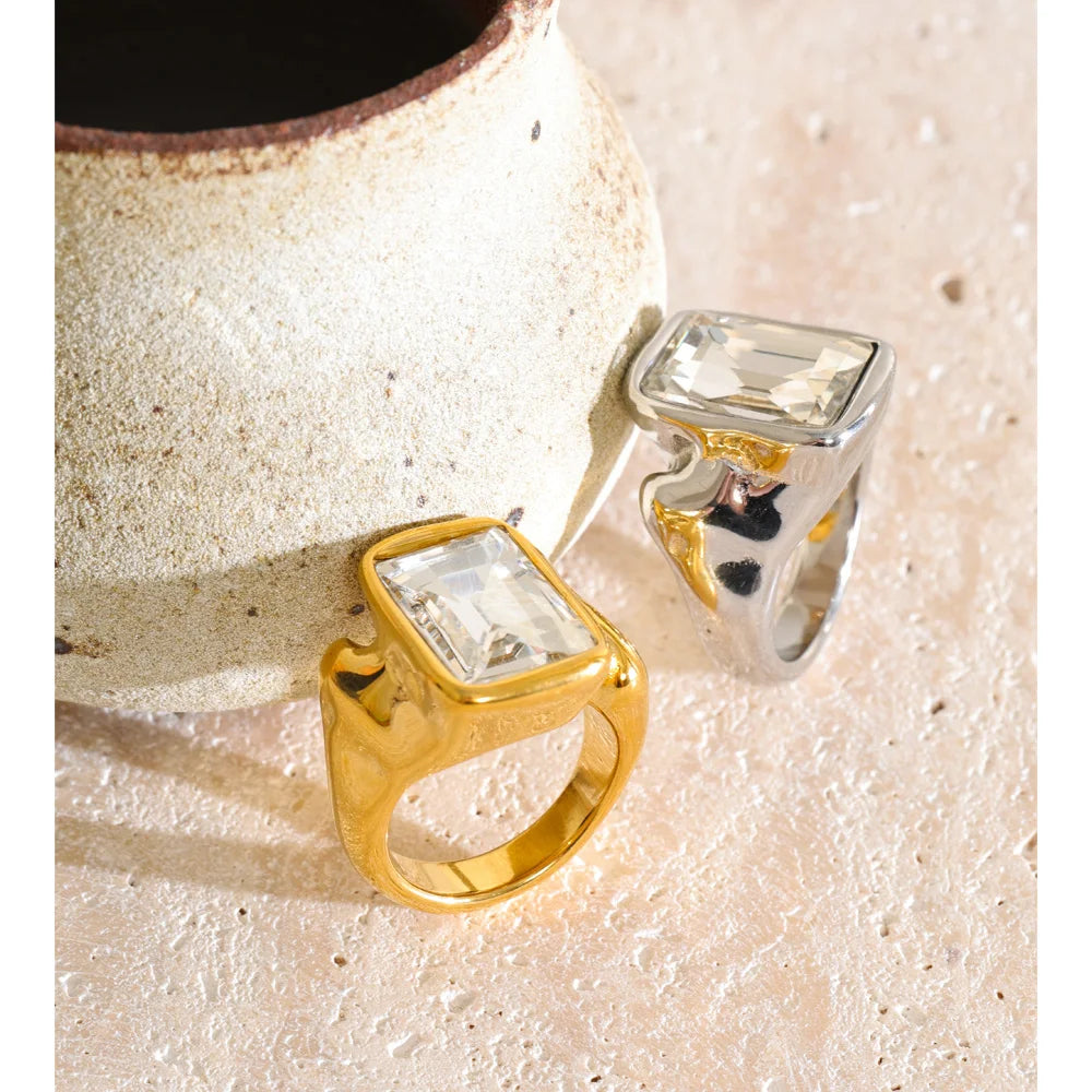 Size 678 Stainless Steel Rectangle Crystal Ring New Arrivals Transparent Casting Women Jewelry Accessories