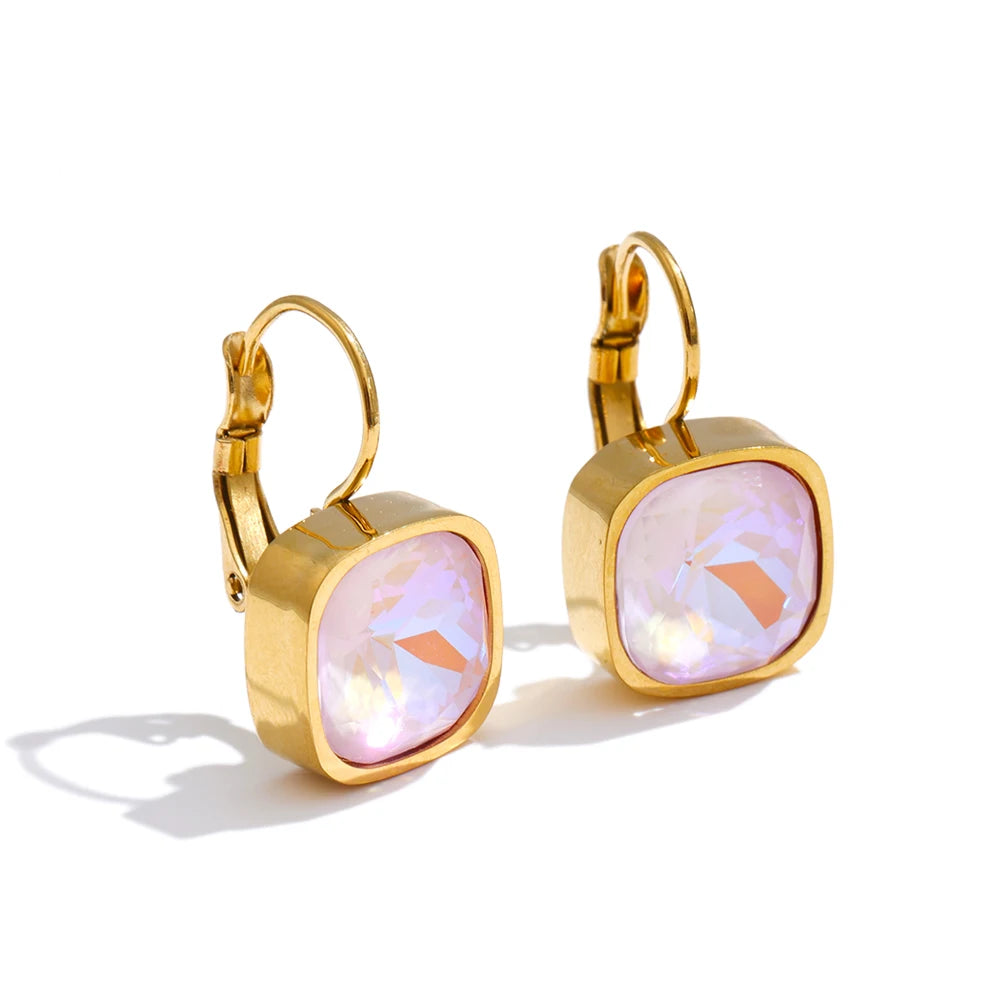 Stainless Steel Multi-Color Square Crystal Hoop Earrings PVD Plated Y2K Candy Fashion Waterproof Jewelry 2026 New Arrivals