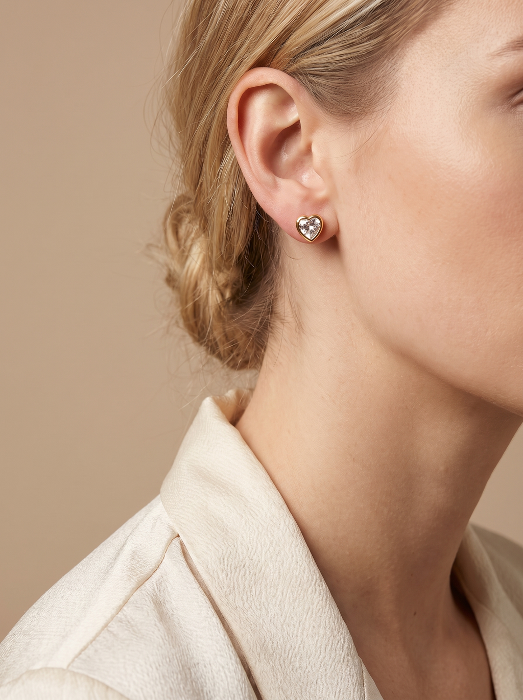 CZ Heart Stud Earrings