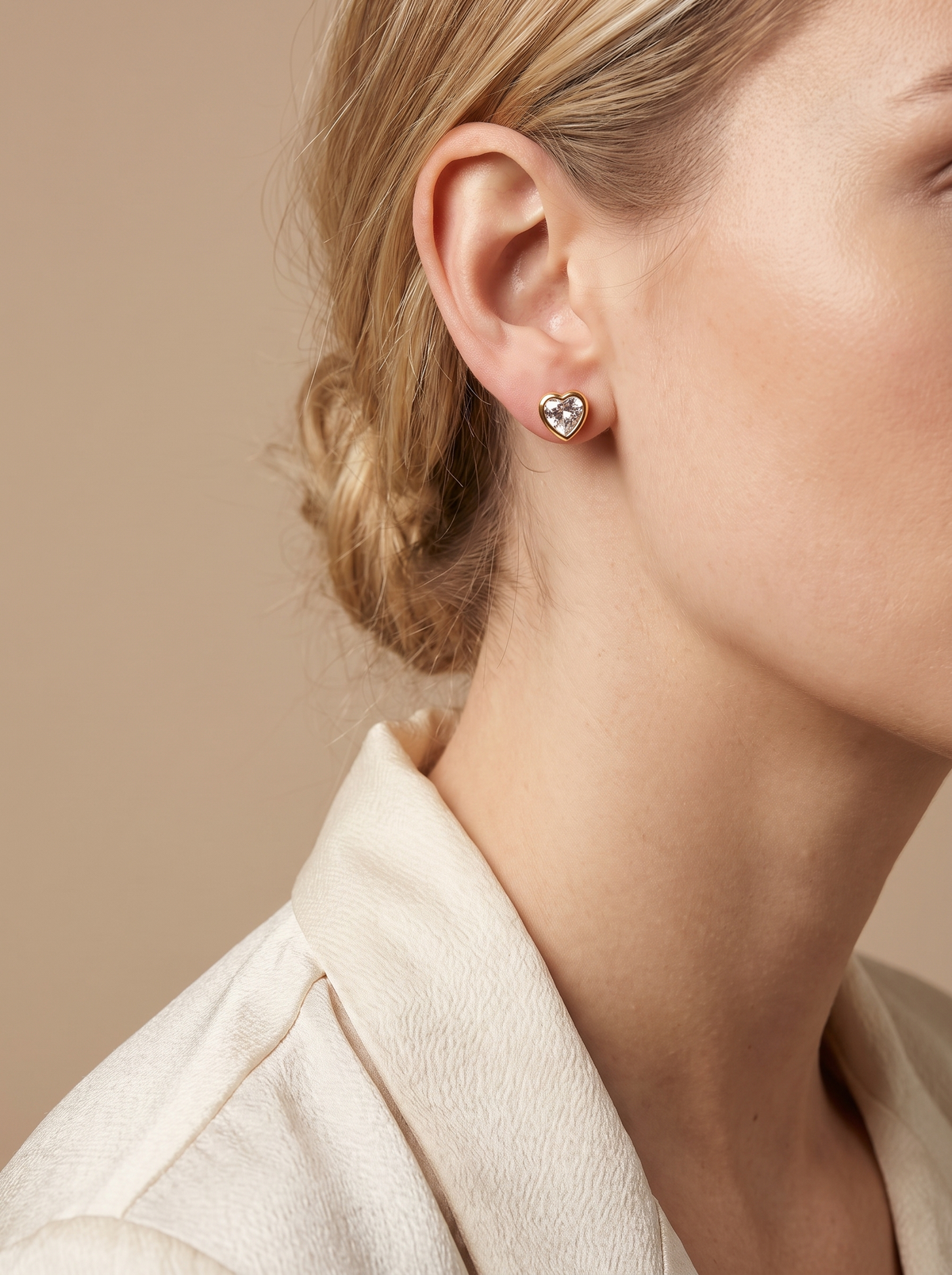CZ Heart Stud Earrings