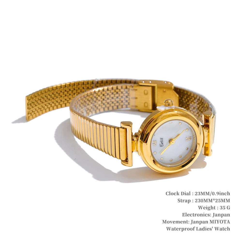 Yhpup Fashion Stainless Steel Lades' Watch with Japan Movement Waterproof Polished Shiny 18K Gold PVD Plated Jewelry Accessories