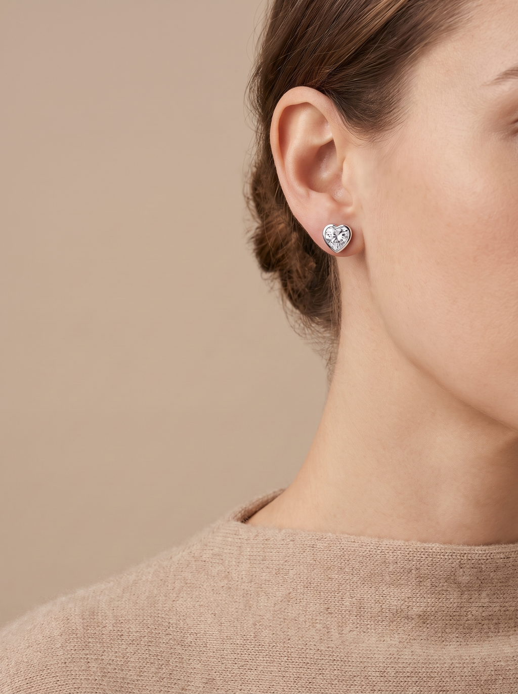 CZ Heart Stud Earrings