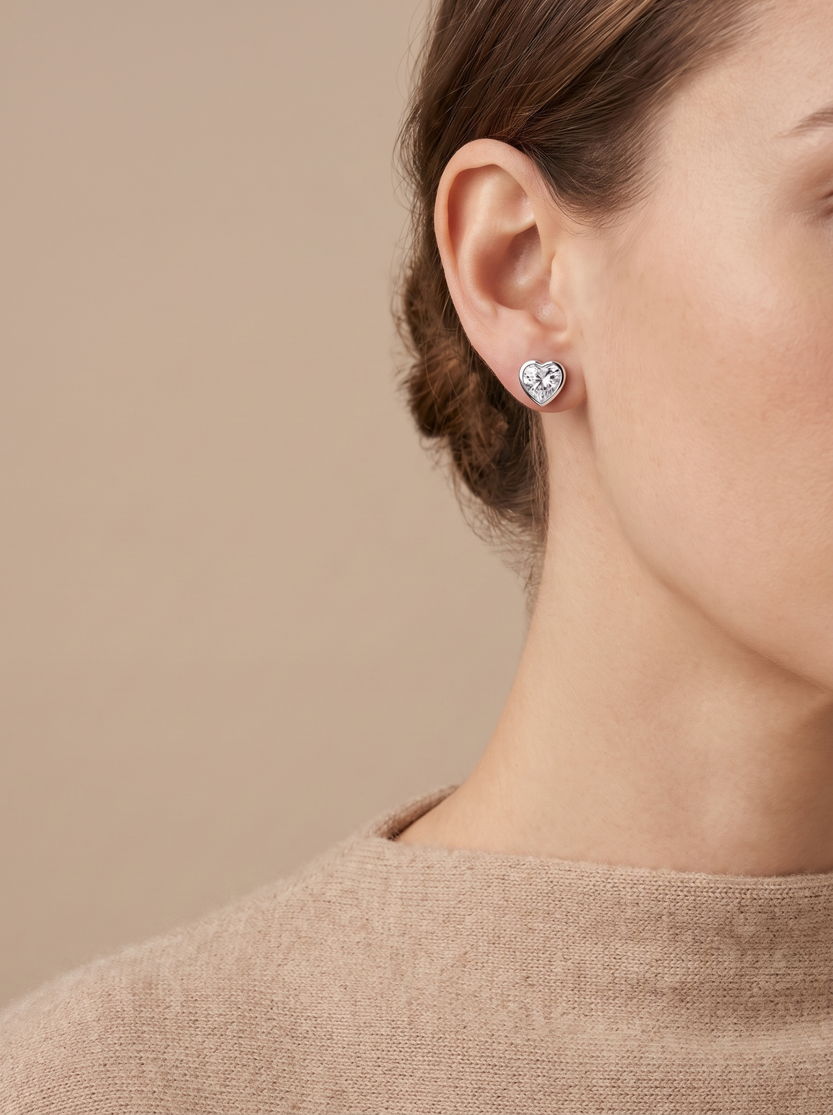 CZ Heart Stud Earrings