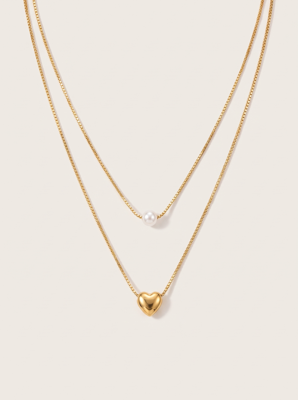 Double-Layer Pearl Heart Necklace
