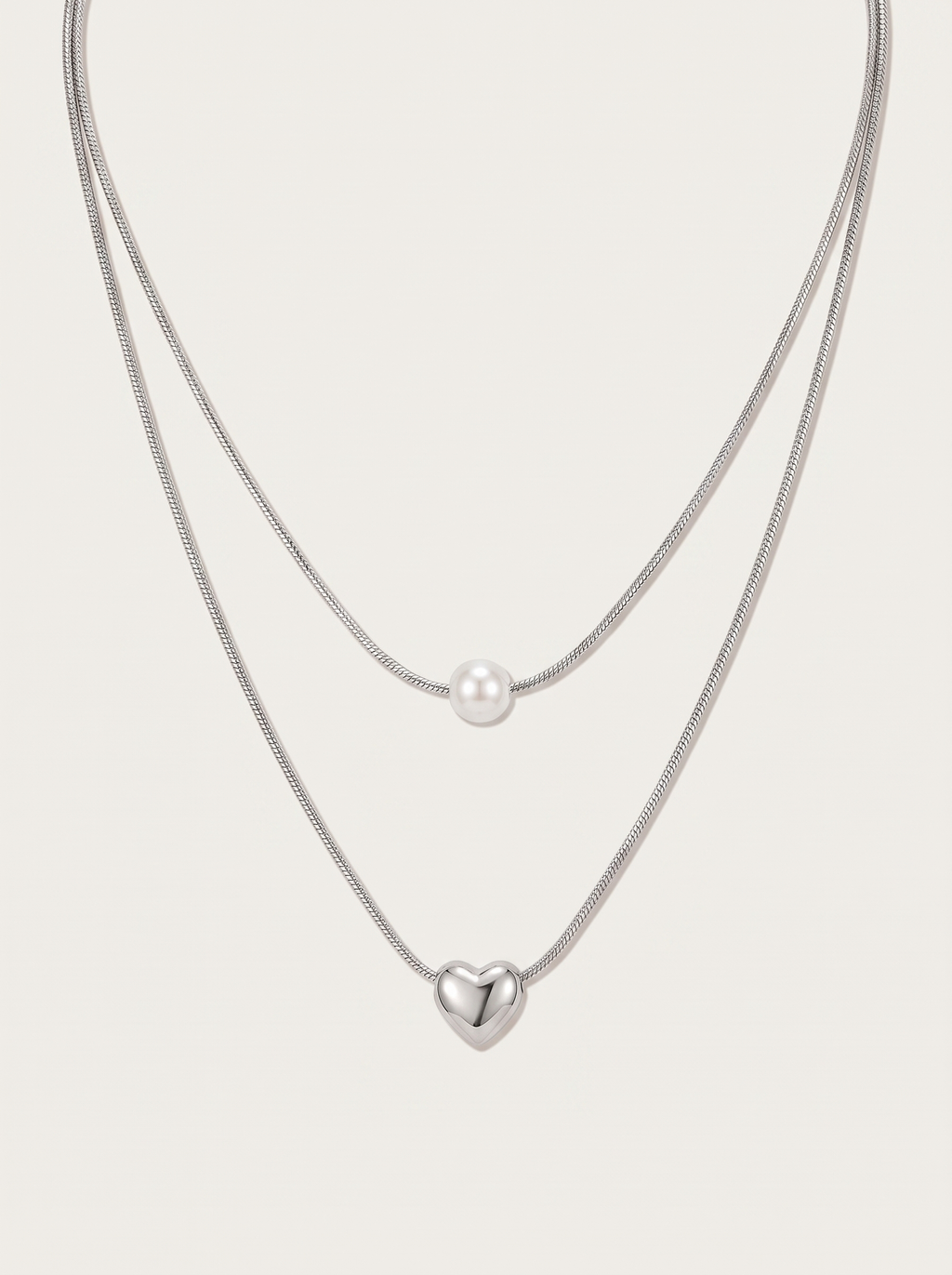 Double-Layer Pearl Heart Necklace