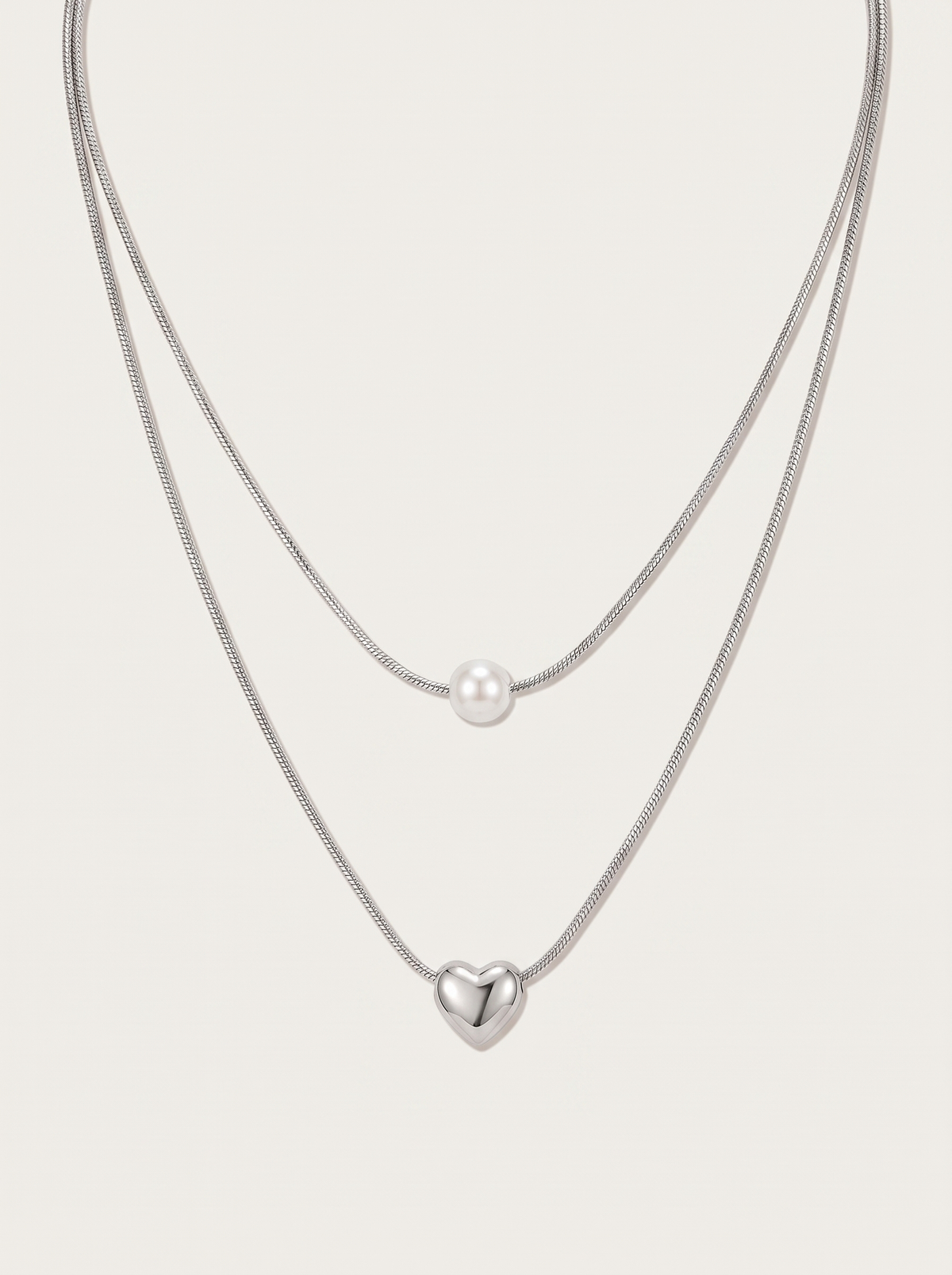 Double-Layer Pearl Heart Necklace