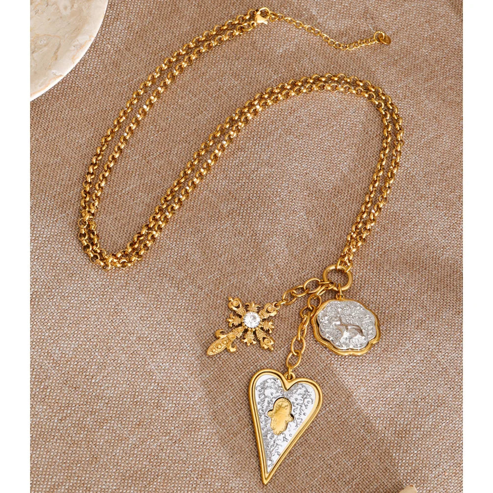 80+5Cm Stainless Steel Cross Heart Pendant Long Necklace 2026 New Arrivals Fashion Attractive Europe Statement Jewelry