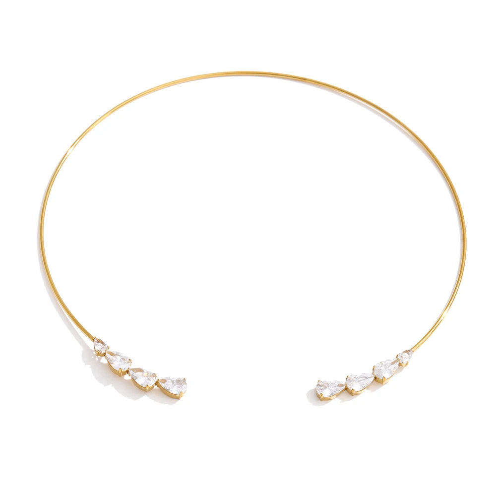 Stainless Steel Cubic Zirconia Torques Necklace for Women Summer Delicate Trending Arrivals Aesthetic Golden Jewelry