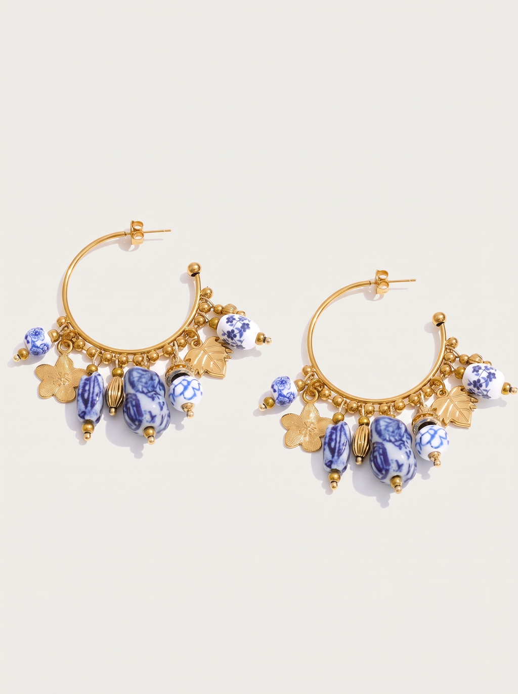 Ceramic Flower Charm Hoop Earrings