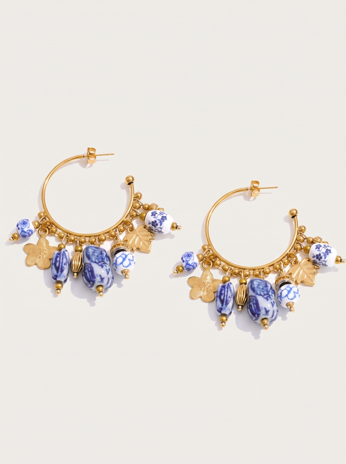 Ceramic Flower Charm Hoop Earrings