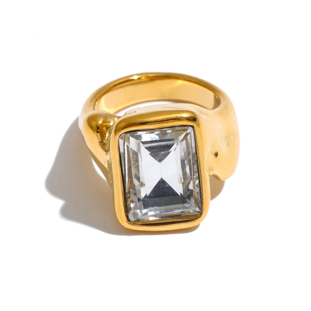 Size 678 Stainless Steel Rectangle Crystal Ring New Arrivals Transparent Casting Women Jewelry Accessories