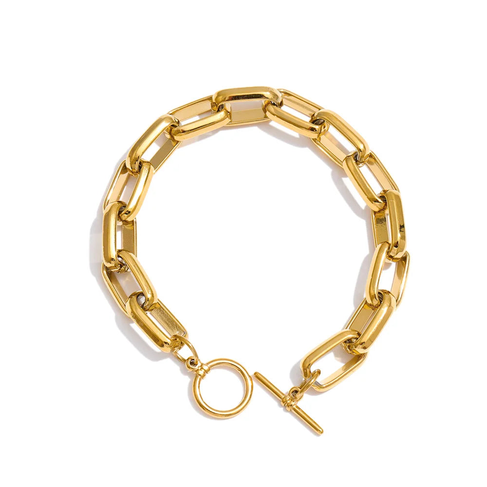 Stainless Steel Chain Bracelet Bangle Tarnish Resistant Metal Texture Toggle-Clasps Individualistic Wrist Jewelry