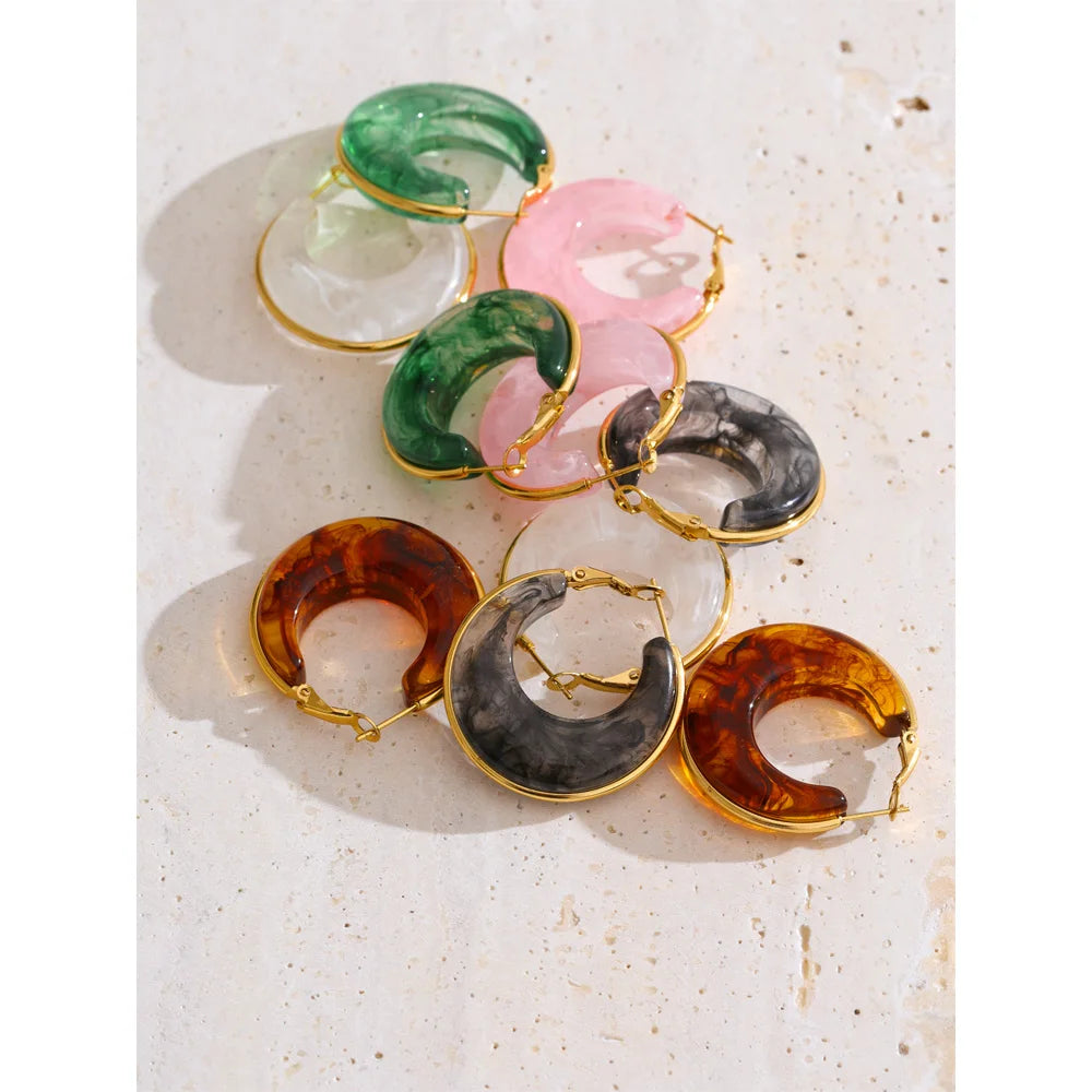 White Green Black Pink Brown Acetate Acrylic Chunky Hoop Earrings Daily Stainless Steel Trending Ear Jewelry Accessories
