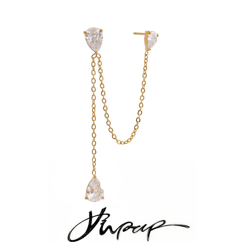1PC Stainless Steel Cubic Zirconia Chain Drop Earrings High Quality Dainty Fashion Prom Jewelry Waterproofs