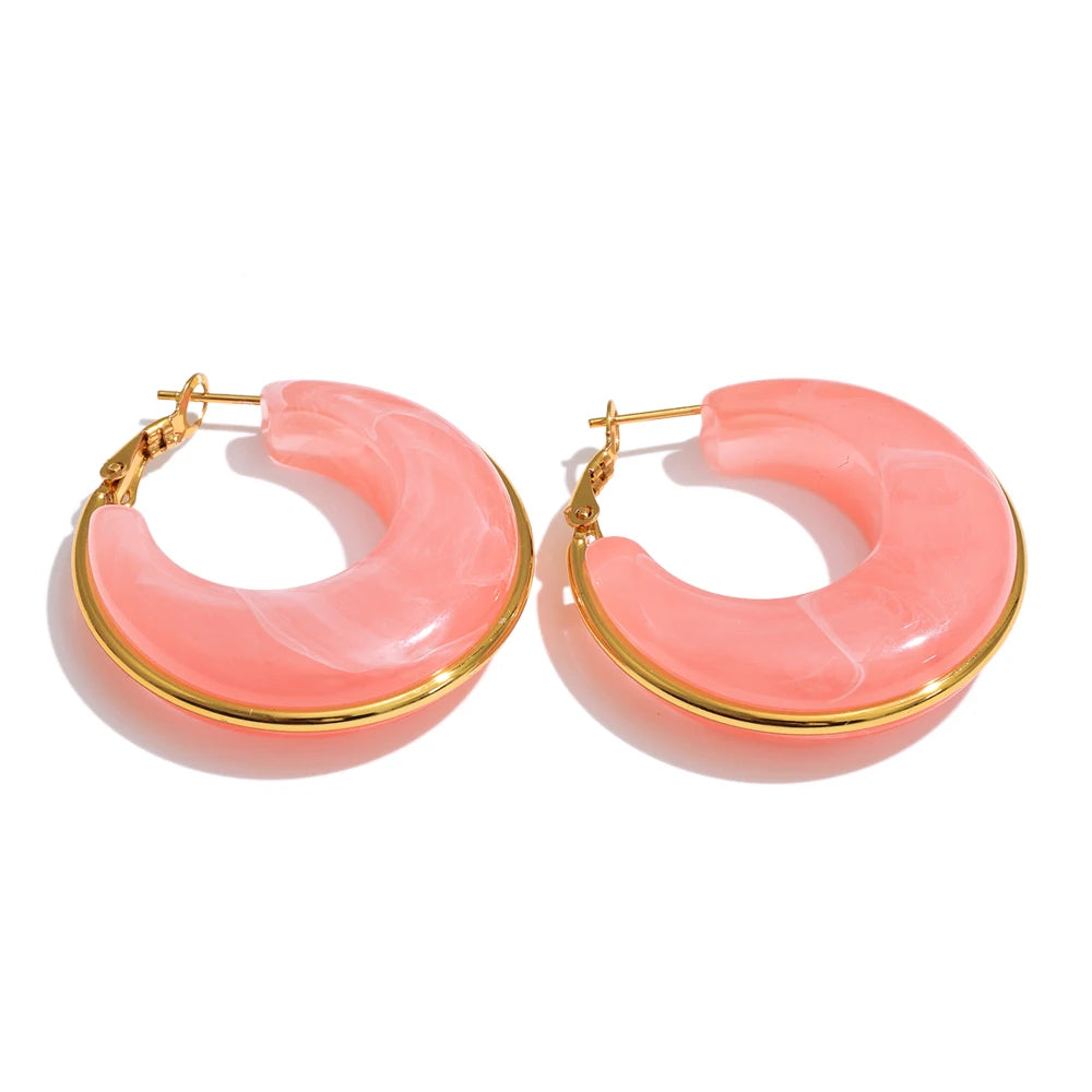 White Green Black Pink Brown Acetate Acrylic Chunky Hoop Earrings Daily Stainless Steel Trending Ear Jewelry Accessories