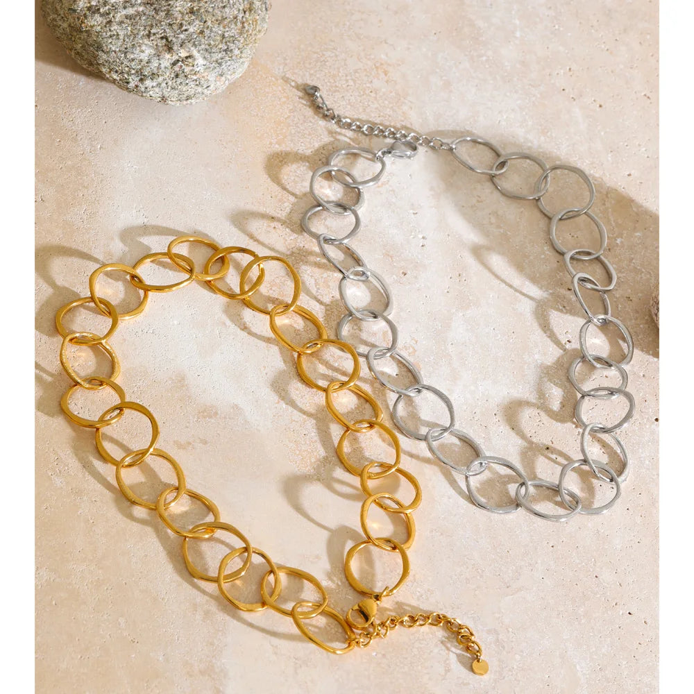 Stainless Steel round Hollow Chain Necklace PVD Plated Texture Metal Arrivals Casual Personality Jewelry