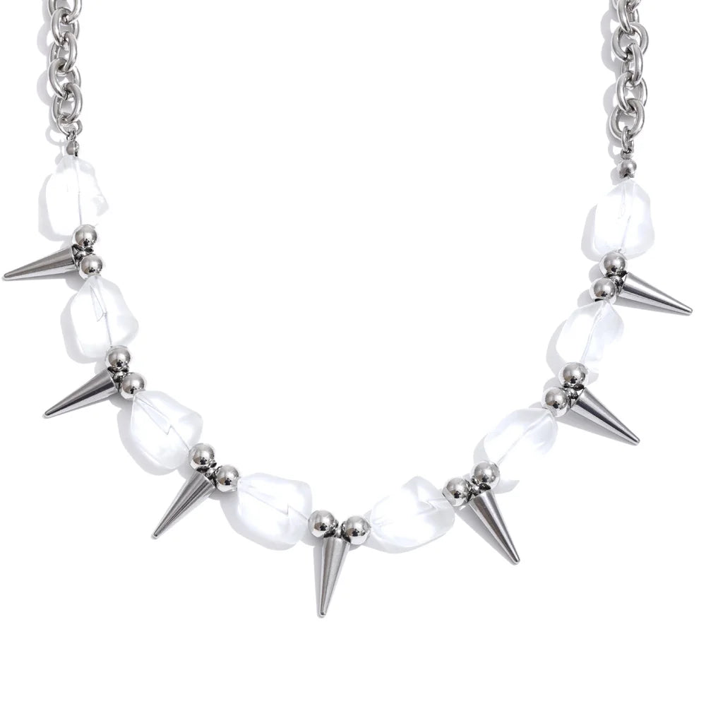 2026 Arrivals Stainless Steel Colorful Acrylic Rivet Drop Necklace Hip-Hop Nightclub Party Wear Unisex Jewelry