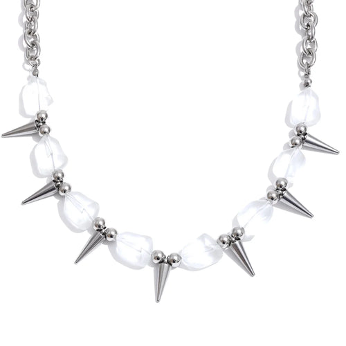 2026 Arrivals Stainless Steel Colorful Acrylic Rivet Drop Necklace Hip-Hop Nightclub Party Wear Unisex Jewelry