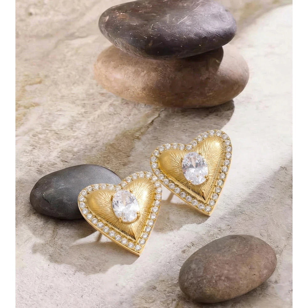 High Quality Stainless Steel Cubic Zirconia Heart Love Stud Earrings Valentine'S Day Gift Delicate Charm Aesthetic Jewelry