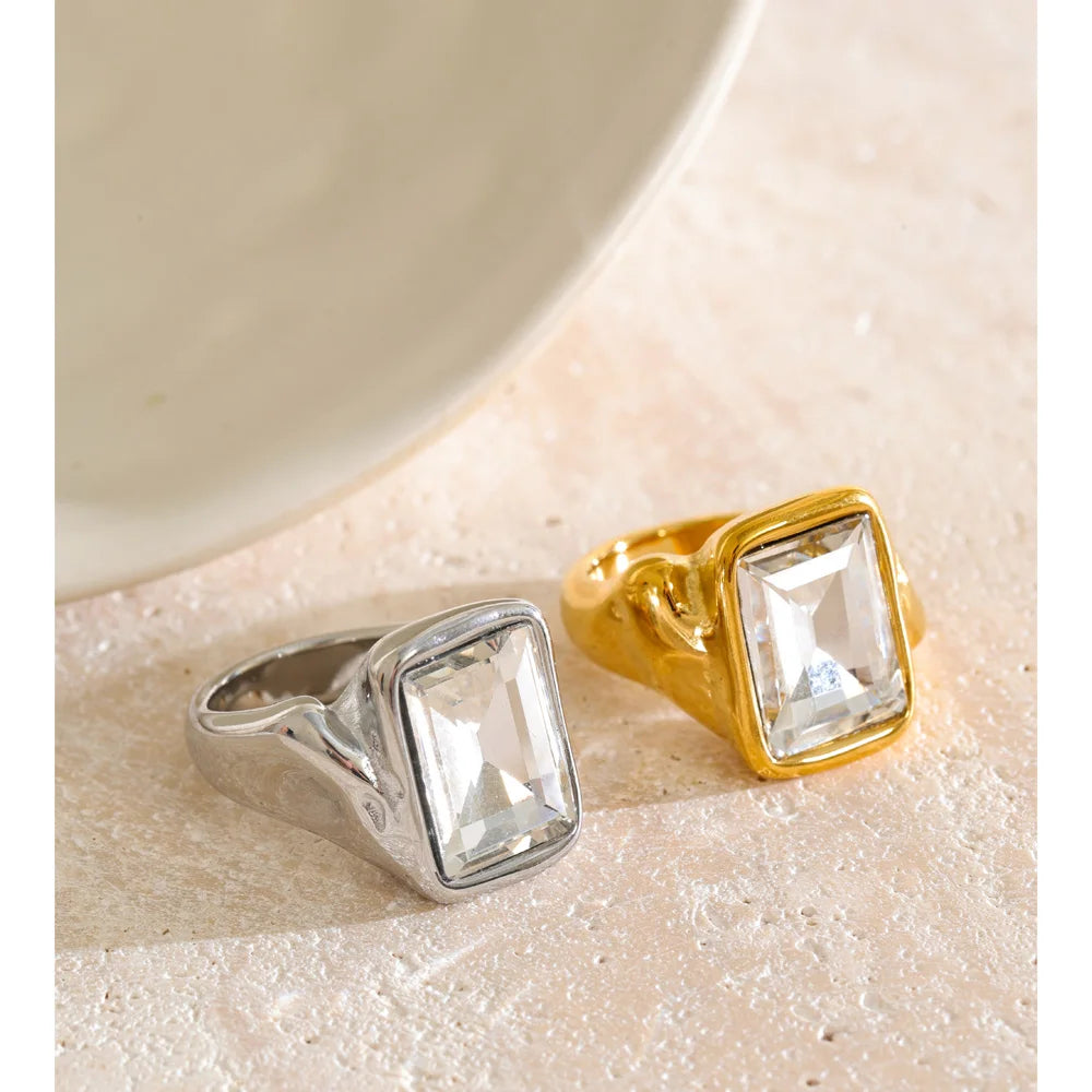 Size 678 Stainless Steel Rectangle Crystal Ring New Arrivals Transparent Casting Women Jewelry Accessories