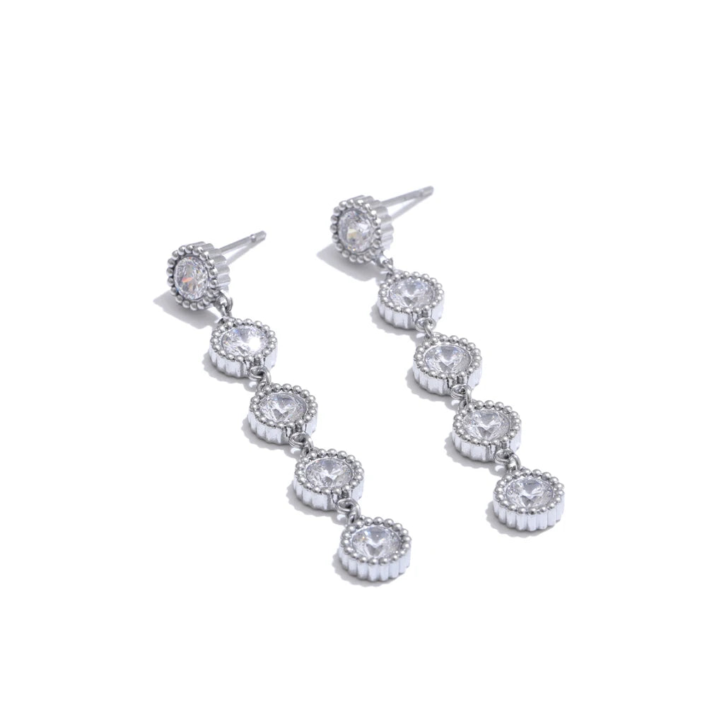 Delicate Stainless Steel Shiny Cubic Zirconia round Chain Bracelet Bangle Earrings High Quality Temperament Jewelry Gift