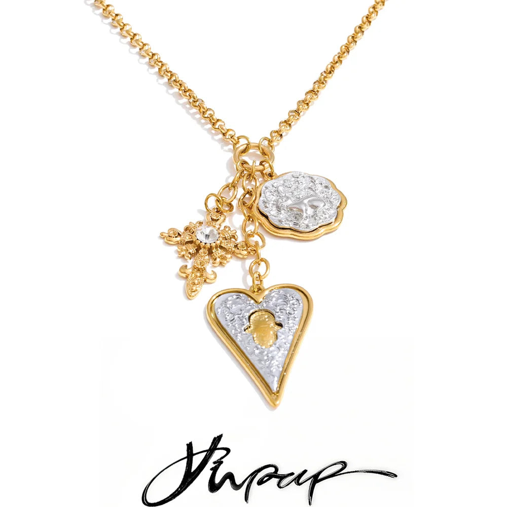80+5Cm Stainless Steel Cross Heart Pendant Long Necklace 2026 New Arrivals Fashion Attractive Europe Statement Jewelry