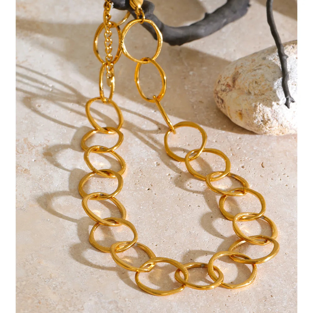 Stainless Steel round Hollow Chain Necklace PVD Plated Texture Metal Arrivals Casual Personality Jewelry