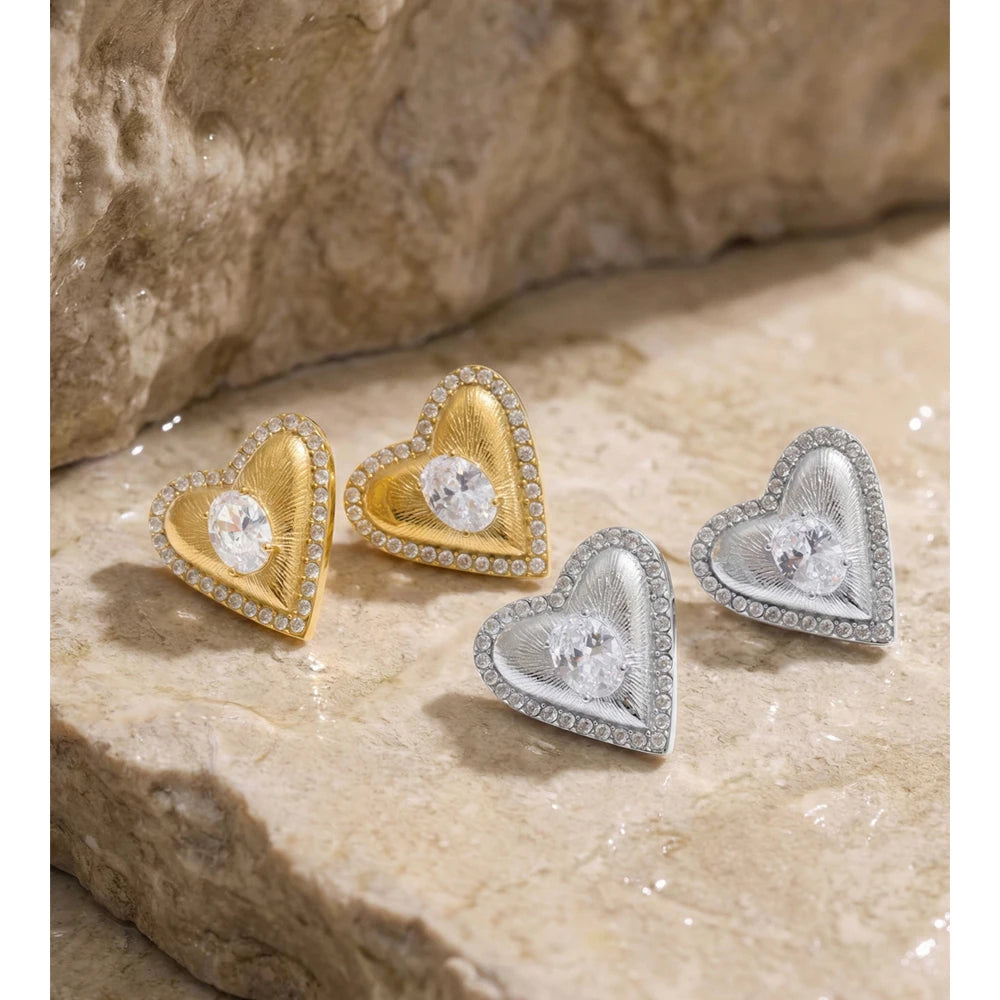High Quality Stainless Steel Cubic Zirconia Heart Love Stud Earrings Valentine'S Day Gift Delicate Charm Aesthetic Jewelry